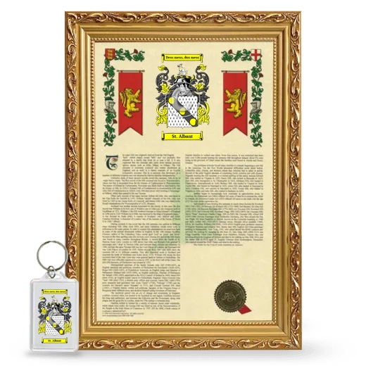 St. Albant Framed Armorial History and Keychain - Gold